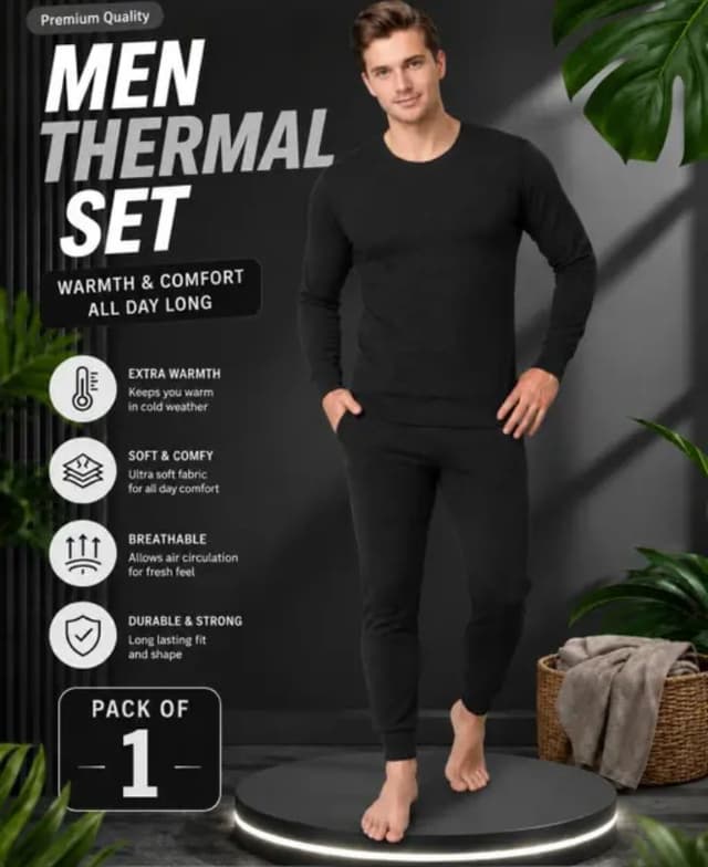 Men's Winter Wear Thermal Set Woolen Thermal Top And Pyjama Set Full Sleeves Top And Bottom Set Base Layer Apparel Set(Set Of 1).
Name: Men's Winter Wear Thermal Set Woolen Thermal Top And Pyjama Set Full Sleeves Top And Bottom Set Base Layer Apparel Set(Set Of 1).
Top Fabric: Wool
Top Pattern: Solid
Bottom Fabric: Wool
Bottom Pattern: Solid
Sleeve Length: Long Sleeves
Net Quantity (N): 1
MEN FLEES SET SOFT BREATHBLE STRETCHABLE FABRIC PACK OF 1
Sizes:
S (Chest Size: 18 in, Shoulder Size: 18 in)
M, L, XL, XXL
Country of Origin: India